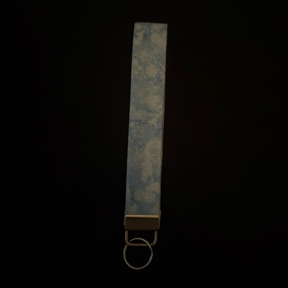 Handmade blue sparkling Tie-Dye Keychain Wristlet